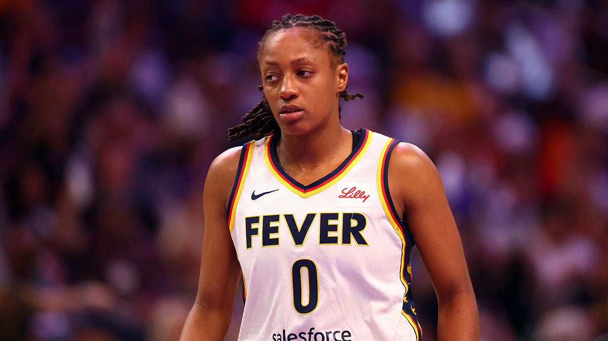 Indiana Fever guard Kelsey Mitchell (0) against the Phoenix Mercury during an WNBA game at PHX Arena.