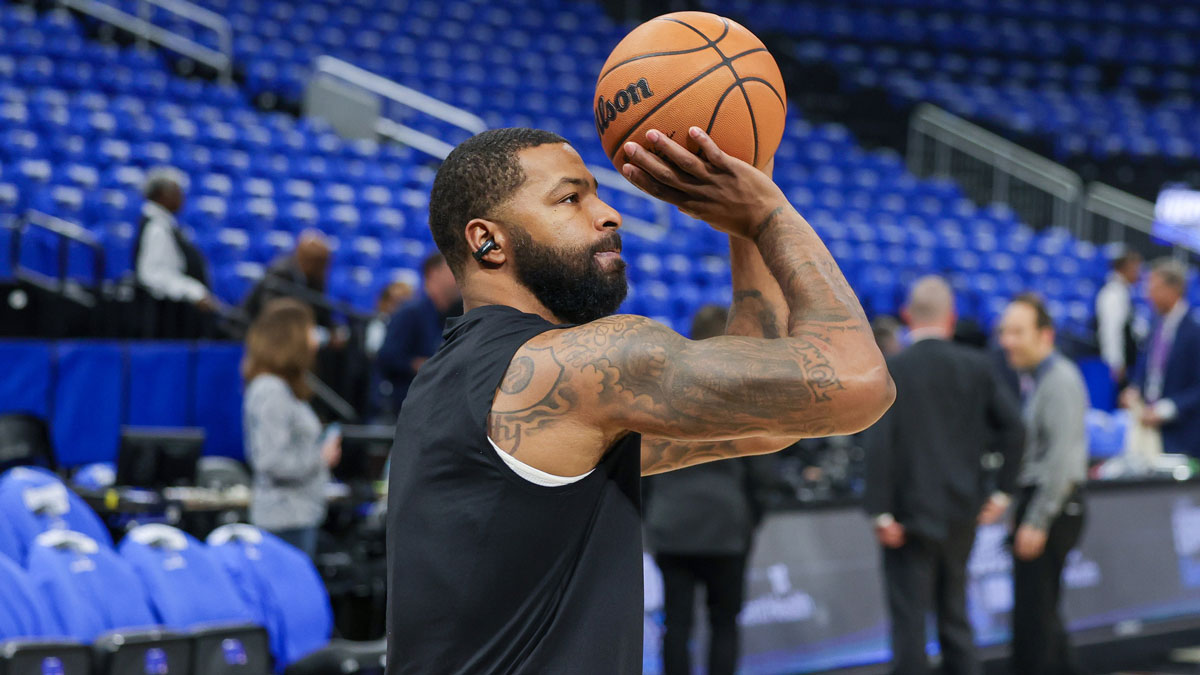 Cavaliers forward Marcus Morris Sr. (24) warms up before game three of the first round for the 2024 NBA playoffs at Kia Center