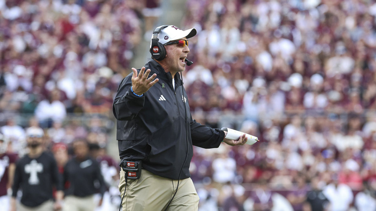 Texas A&M Aggies head coach Jimbo Fisher reacts after a play during the fourth quarter against the Alabama Crimson Tide at Kyle Field.