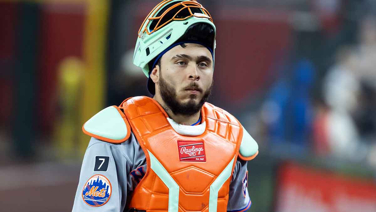 New York Mets catcher Francisco Alvarez against the Arizona Diamondbacks at Chase Field.