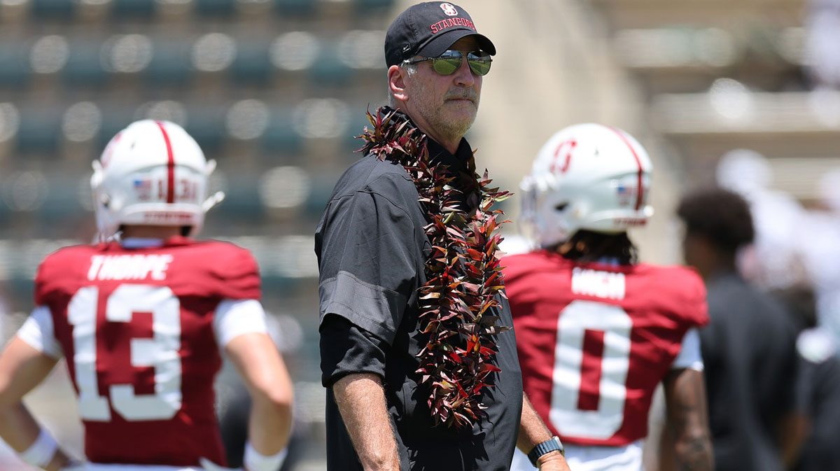 Stanford Cardinal head coach Frank Reich is seen on the field before an NCAA college football game against the Hawaii Rainbow Warriors at Clarence T.C. Ching Athletics Complex.