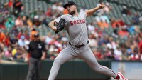 Boston Red Sox pitcher Garrett Crochet (35) throws during the first inning against the Baltimore Orioles at Oriole Park at Camden Yards.
