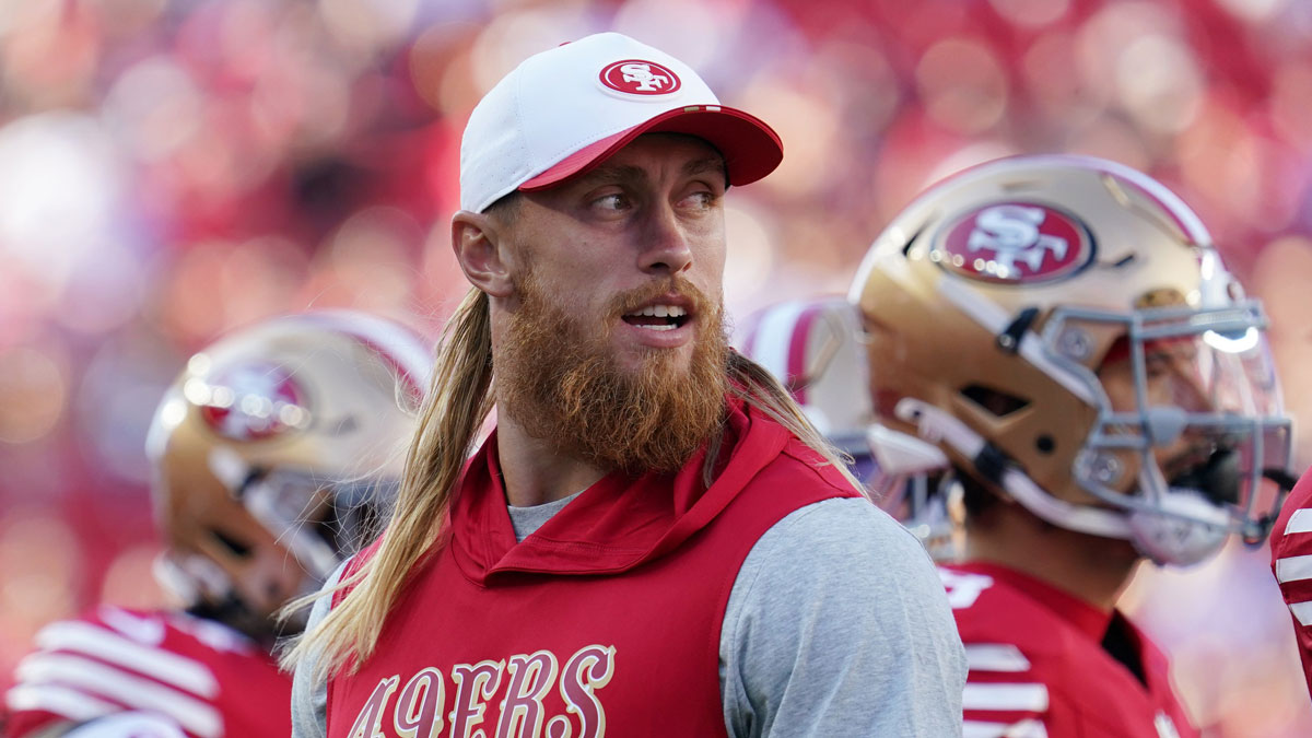San Francisco 49ers tight end George Kittle (85) watches from the sideline in the first quarter against the Denver Broncos at Levi's Stadium.