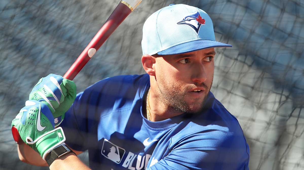 Toronto Blue Jays designated hitter George Springer (4)i n the batting cage before the game against the Pittsburgh Pirates at PNC Park.
