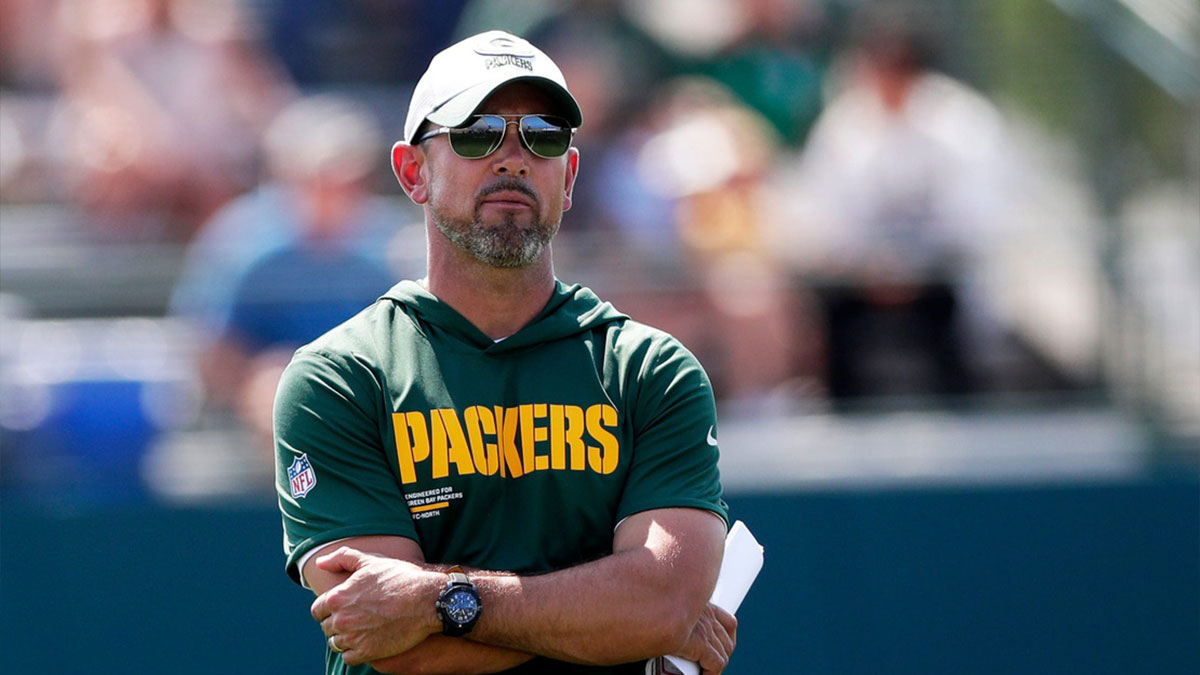 Green Bay Packers Head Coach Matt LaFleur watches practice during the sixth day of training camp on July 29, 2025, at Ray Nitschke Field in Ashwaubenon, Wis.