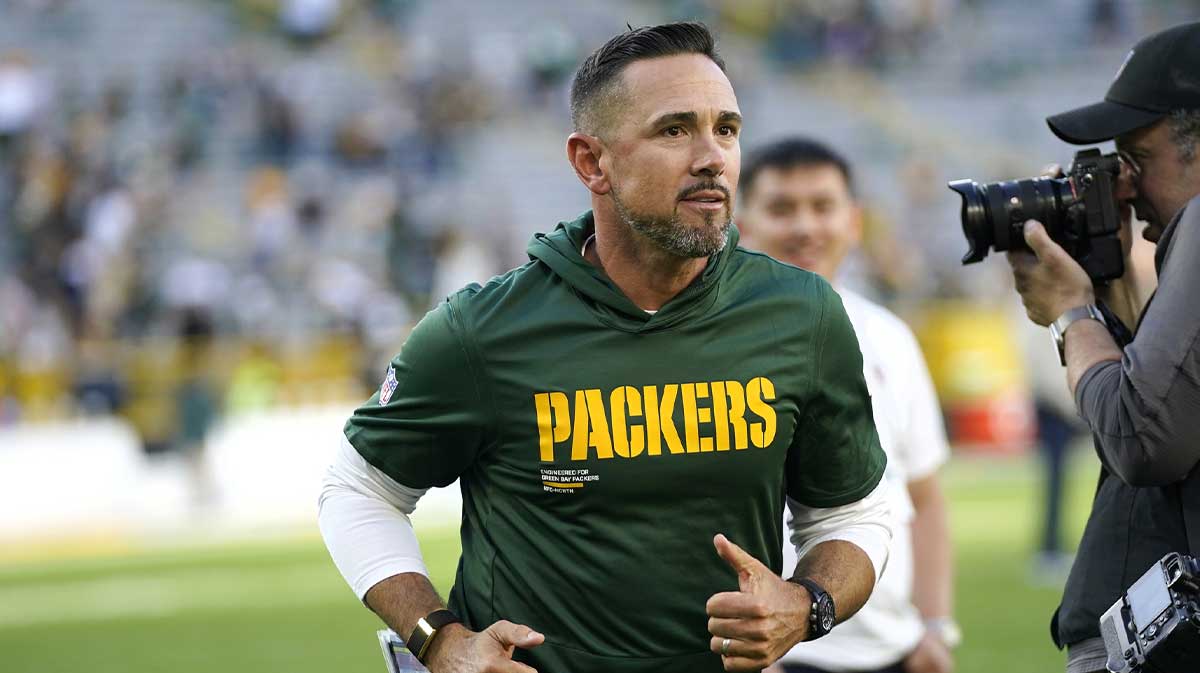 Green Bay Packers Head Coach Matt LaFleur runs off the field following a 20-7 win against the Seattle Seahawks at Lambeau Field.