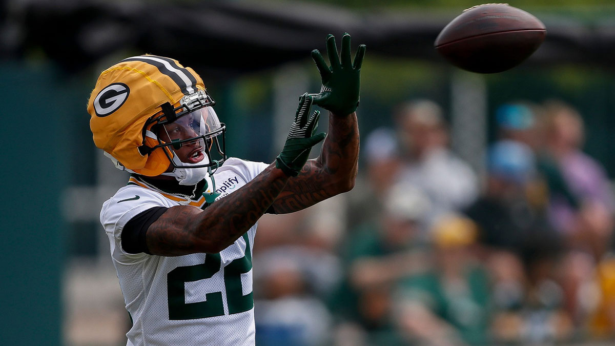 Green Bay Packers wide receiver Matthew Golden (22) catches a pass during the first day of training camp on Wednesday, July 23, 2025, at Ray Nitschke Field in Ashwaubenon, Wis. Tork Mason/USA TODAY NETWORK-Wisconsin