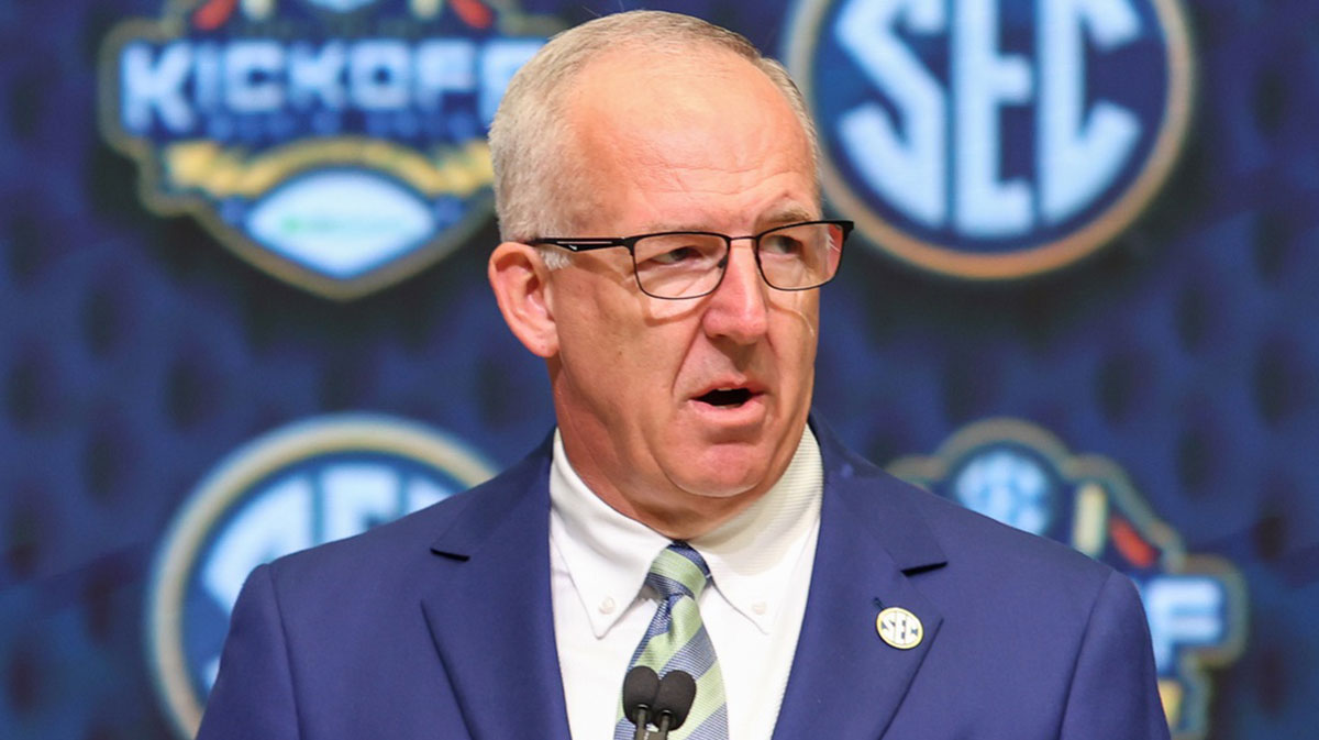 SEC commissioner Greg Sankey speaks to the media during the SEC Media Day at Omni Atlanta Hotel.
