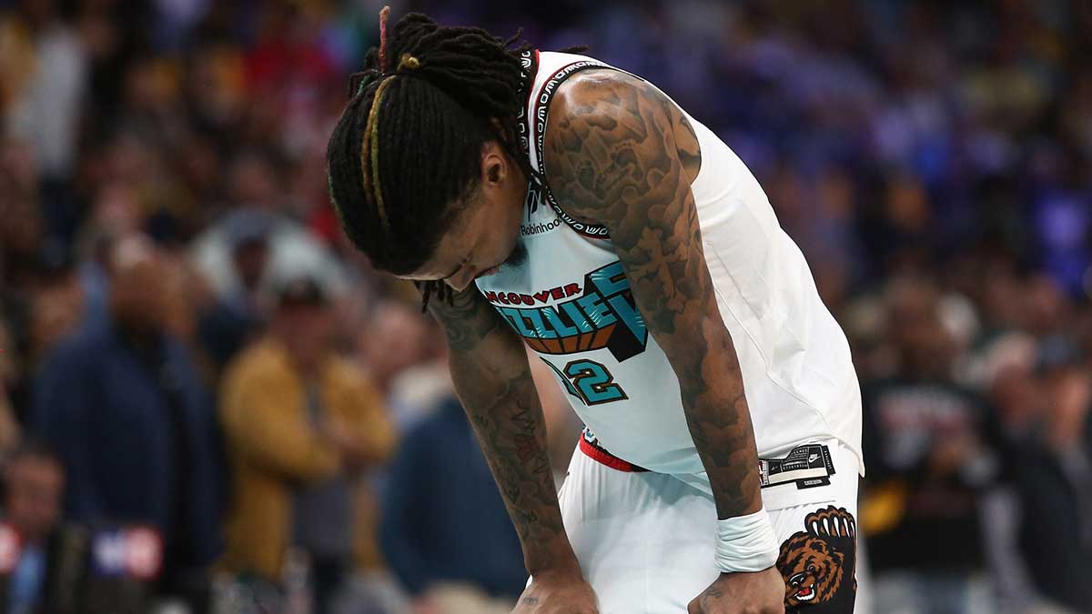Memphis Grizzlies guard Ja Morant (12) waits to shoot a free throw during the second quarter against the Oklahoma City Thunder during game three for the first round of the 2024 NBA Playoffs at FedExForum.
