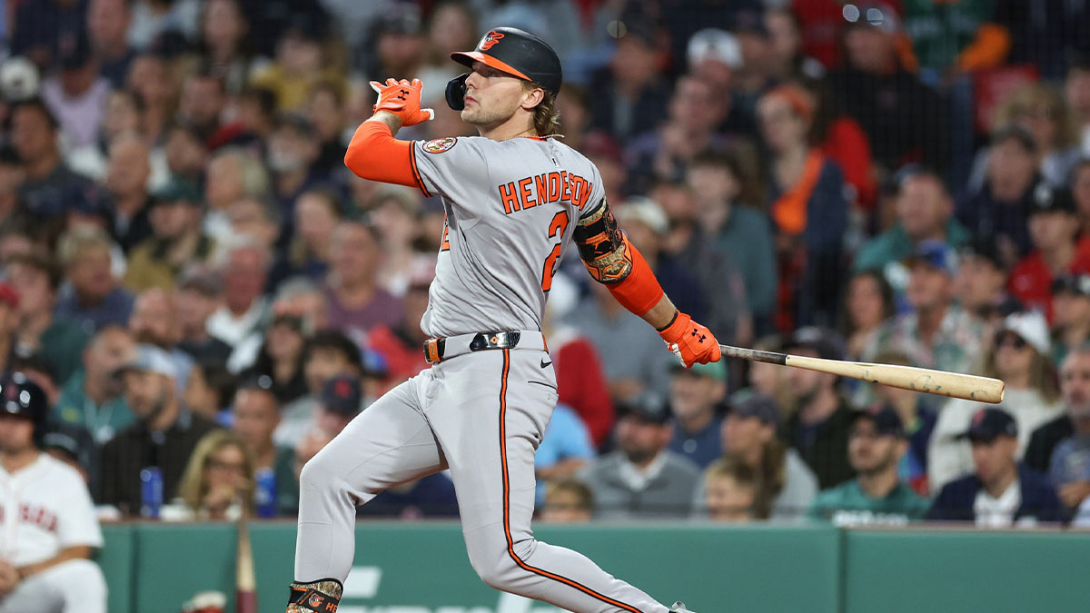 Baltimore Orioles shortstop Gunnar Henderson (2) hits a solo home run during the third inning against the Boston Red Sox at Fenway Park.