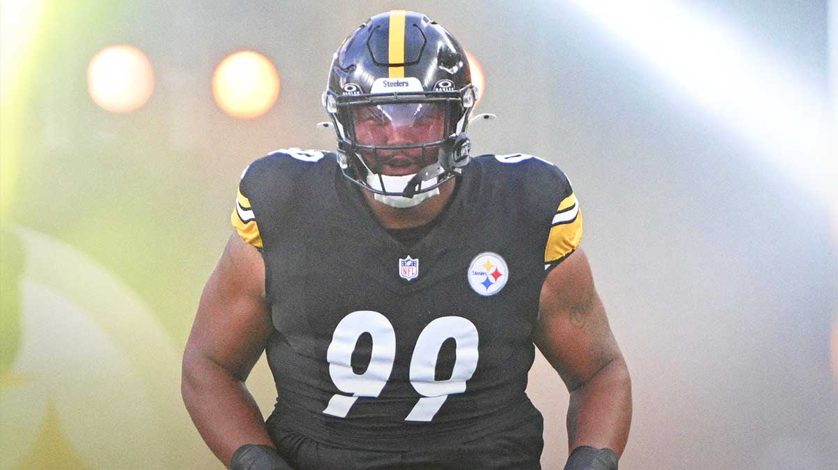 Pittsburgh Steelers defensive tackle Derrick Harmon (99) is introduced for a game against the Tampa Bay Buccaneers at Acrisure Stadium.