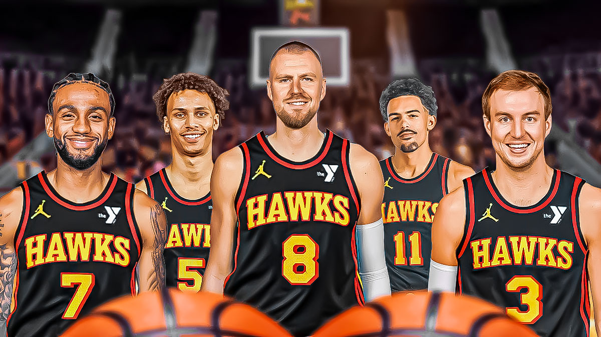 Hawks' Trae Young, Kristaps Porzingis, Nickeil Alexander-Walker, Luke Kennard, and Dyson Daniels