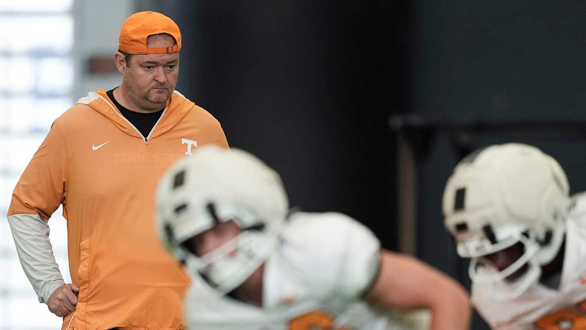 Tennessee head coach Josh Heupel during Tennessee football preseason practice, in Knoxville, Tennessee, Aug. 5, 2025.