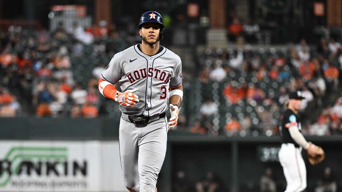 Houston Astros shortstop Jeremy Pena (3) rounds the bases after hitting a three-run home run during the third inning against the Baltimore Orioles at Oriole Park at Camden Yards.