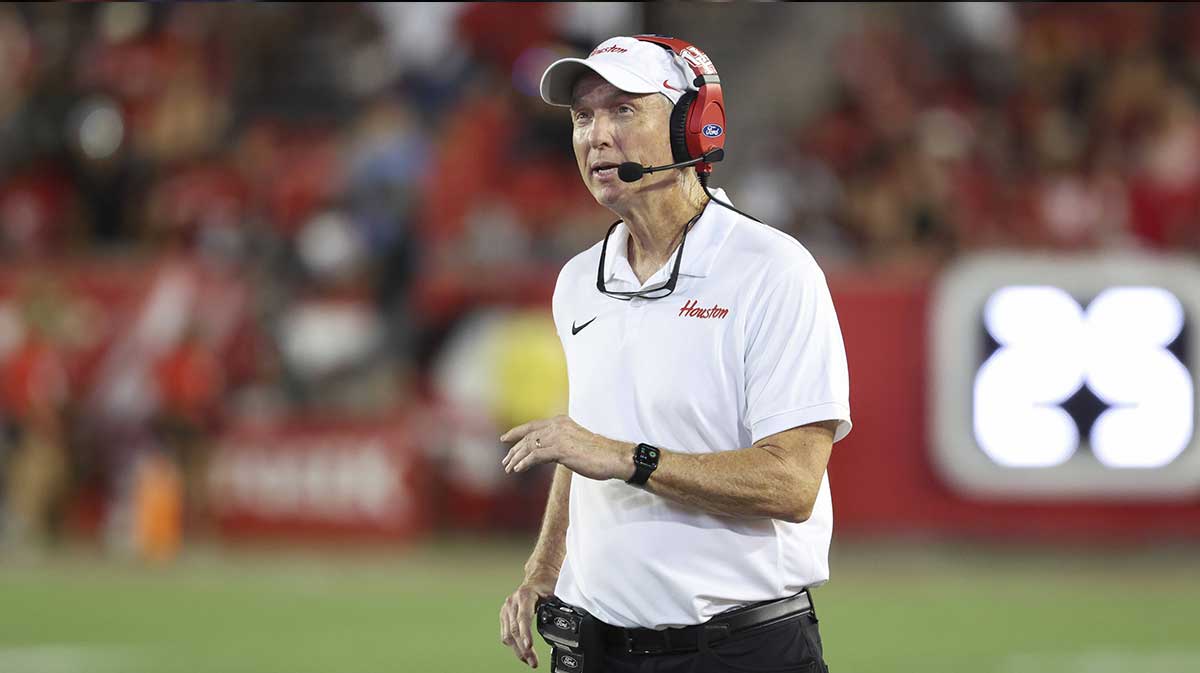 Houston Cougars head coach Willie Fritz looks on during the fourth quarter against the Stephen F. Austin Lumberjacks at TDECU Stadium.