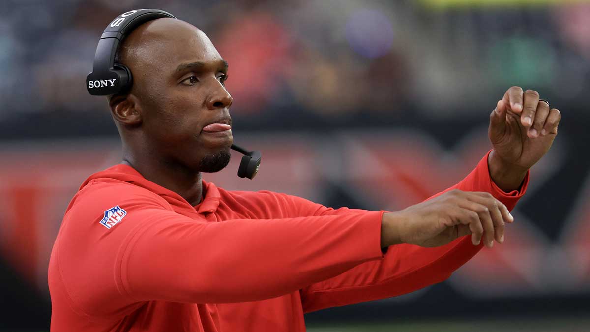 Houston Texans head coach DeMeco Ryans coaches against the Carolina Panthers in the second half at NRG Stadium.