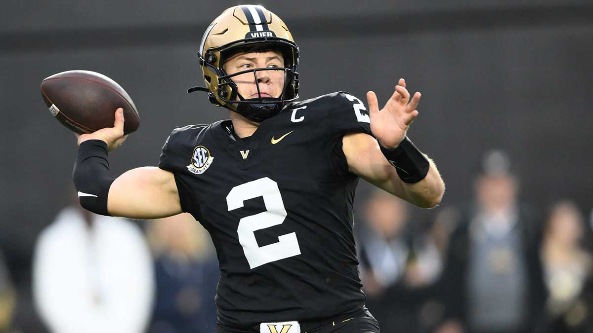 Vanderbilt Commodores quarterback Diego Pavia (2) passes the ball against the South Carolina Gamecocks during the first half at FirstBank Stadium.