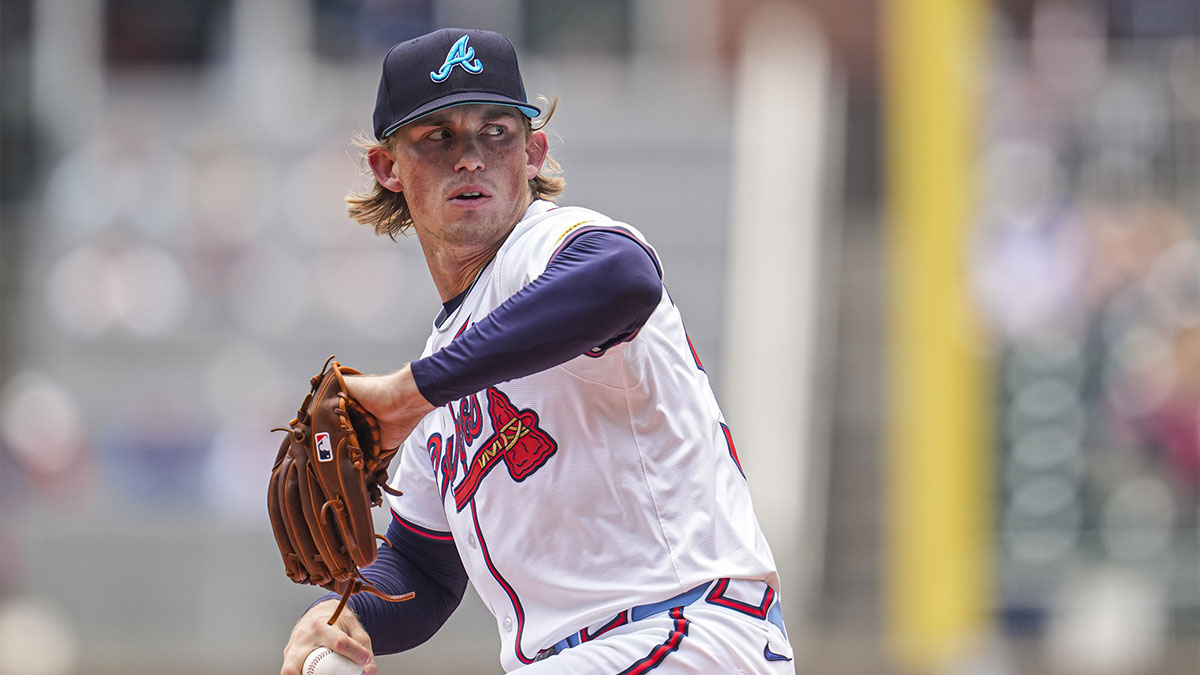 Atlanta Braves starting pitcher Hurston Waldrep (30) pitches against the Tampa Bay Rays during the first inning at Truist Park.