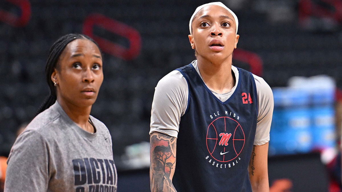 Ole Miss Rebels guard Madison Scott (24) looks on during an NCAA Tournament practice session at Spokane Arena.