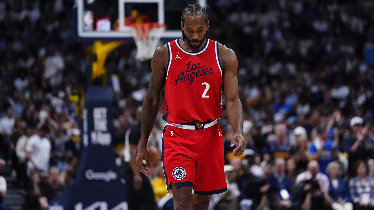 LA Clippers forward Kawhi Leonard (2) during the third quarter against the Denver Nuggets during game seven of first round for the 2025 NBA Playoffs at Ball Arena.