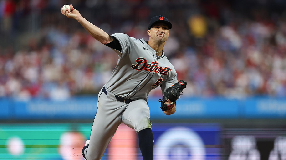 Detroit Tigers pitcher Jack Flaherty (9) throws a pitch during the fourth inning against the Philadelphia Phillies at Citizens Bank Park. 