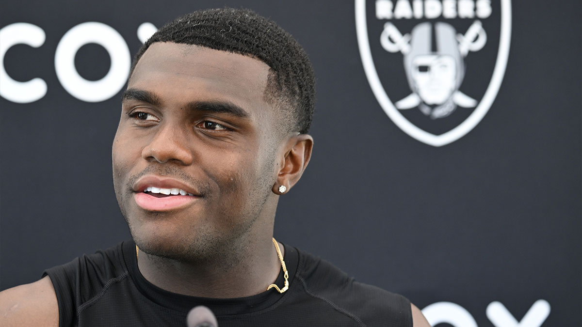 Las Vegas Raiders cornerback Jakorian Bennett #0 speaks to the media during Las Vegas Raiders Minicamp at Intermountain Health Performance Center.