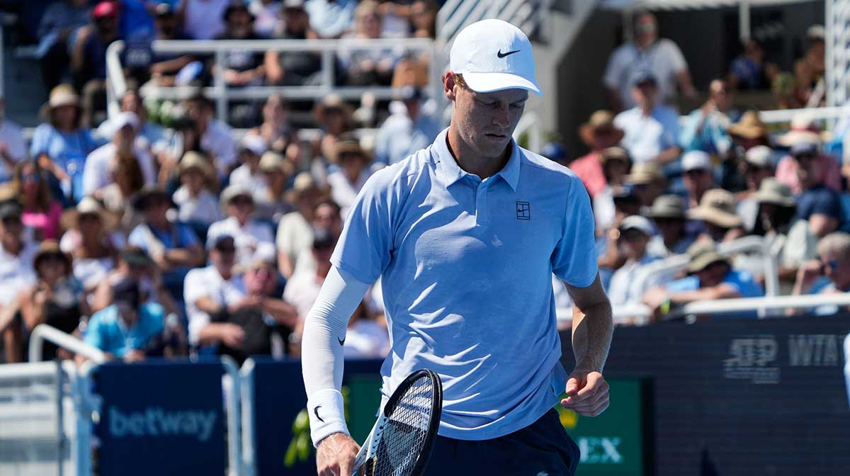 Jannik Sinner during his Men's Singles Finals match against Carlos Alcaraz at the Cincinnati Open in Mason, Ohio on Monday August 18, 2025. Sinner retired due to illness after losing five games to Alcaraz.