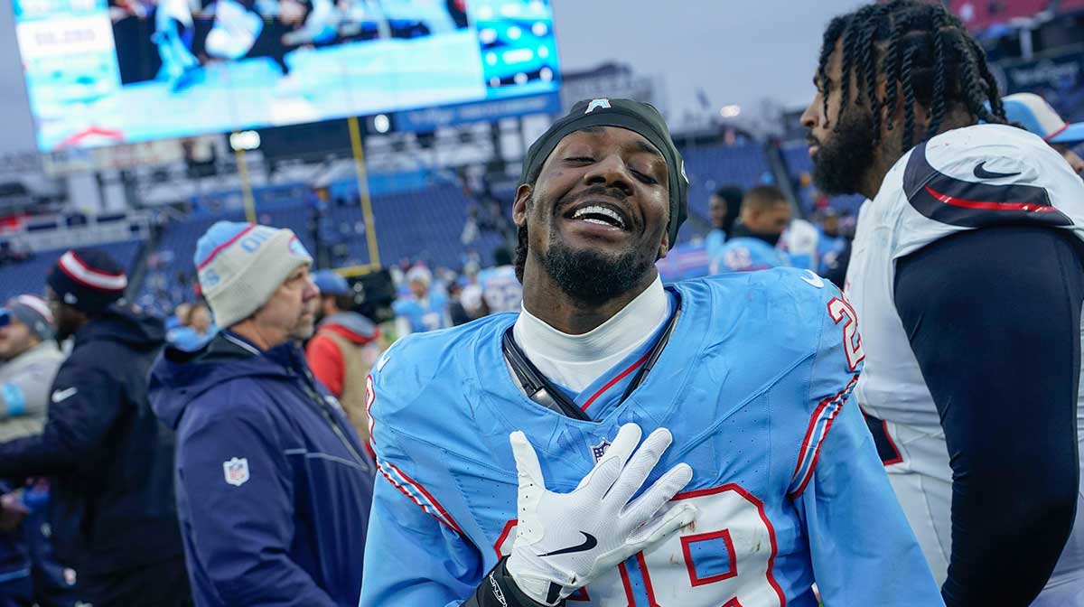 Tennessee Titans cornerback Jarvis Brownlee Jr. (29) leaves the field after the game with the Houston Texans at Nissan Stadium in Nashville, Tenn.