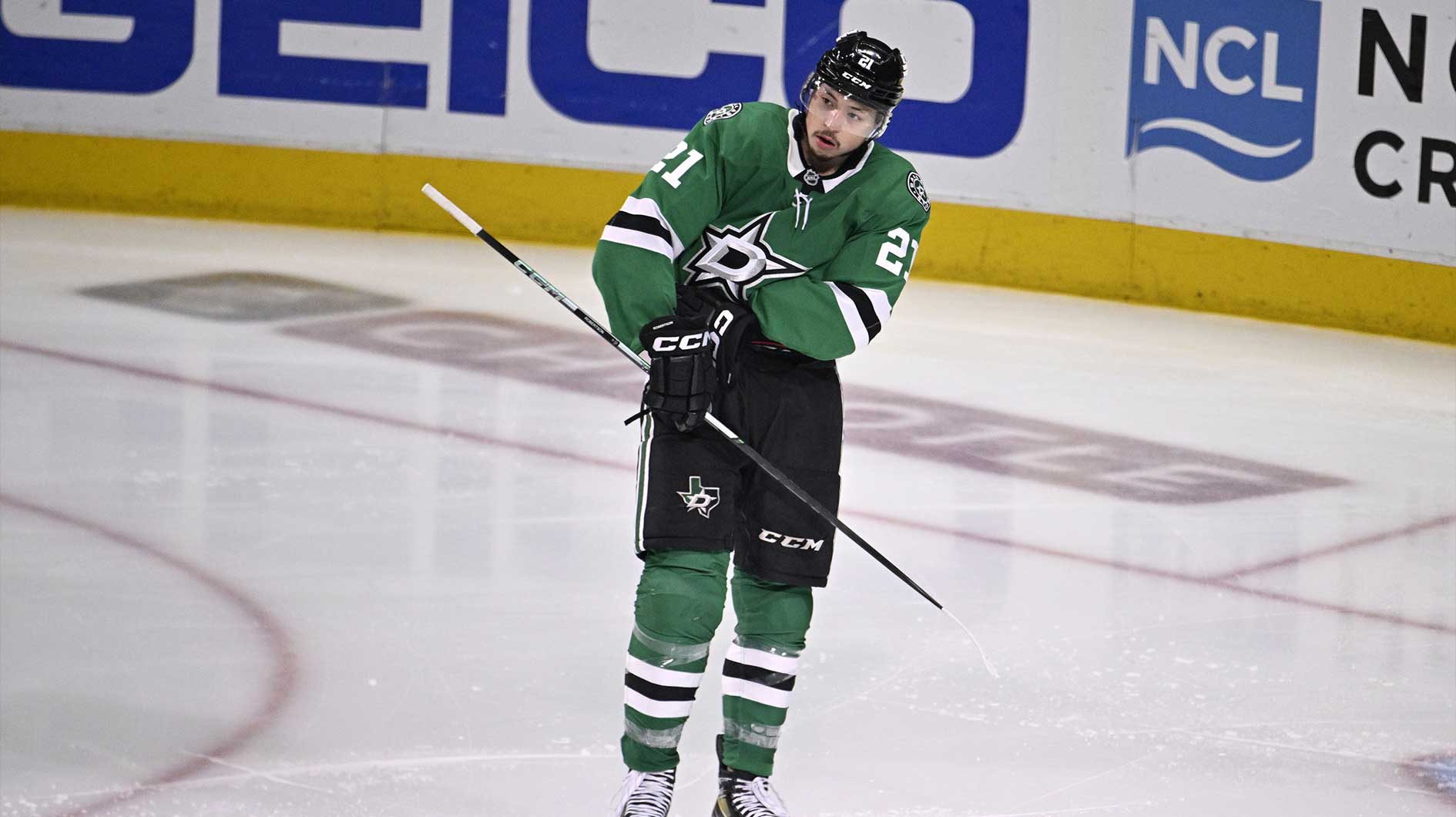 Dallas Stars left wing Jason Robertson (21) during the third period in game five of the Western Conference Final of the 2025 Stanley Cup Playoffs at American Airlines Center.
