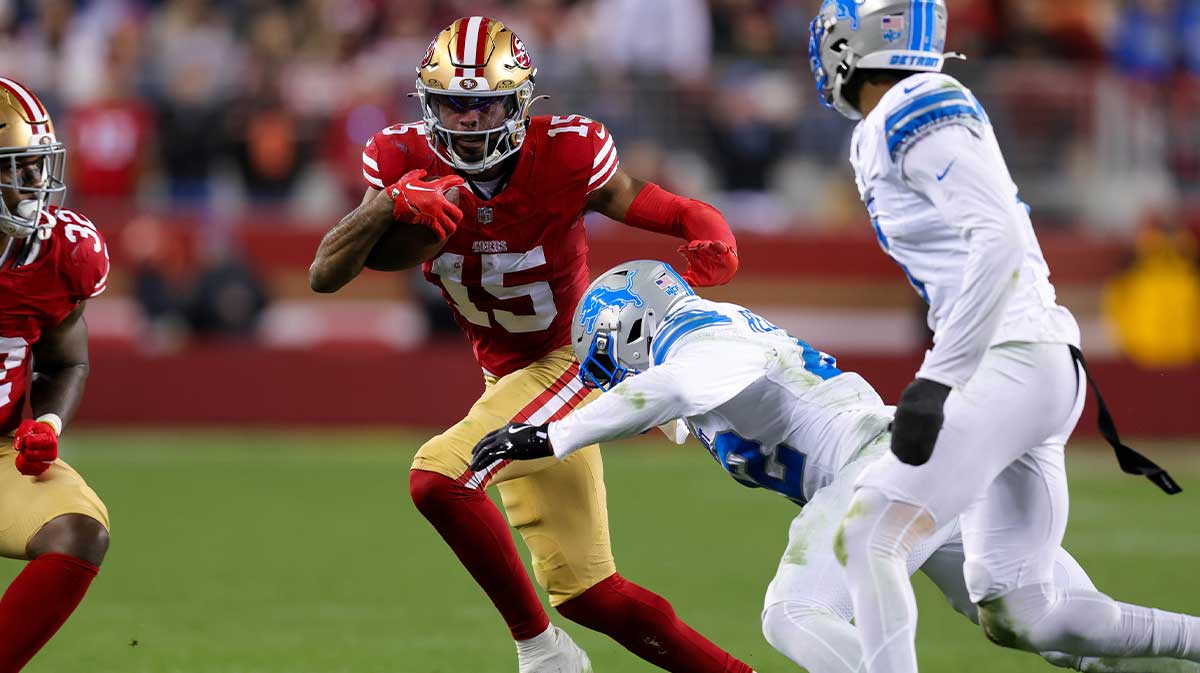 Dec 30, 2024; Santa Clara, California, USA; San Francisco 49ers wide receiver Jauan Jennings (15) during the game against the Detroit Lions at Levi's Stadium.