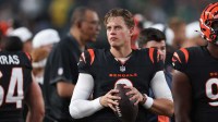 Cincinnati Bengals quarterback Joe Burrow (9) was up on the sideline during the first quarter against the Philadelphia Eagles at Lincoln Financial Field.