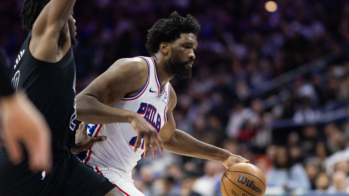 Philadelphia 76ers center Joel Embiid (21) in action against the Brooklyn Nets at Wells Fargo Center.