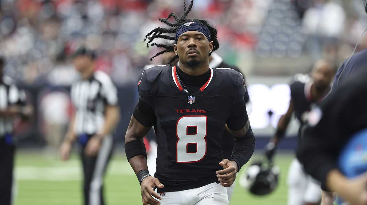 Houston Texans wide receiver John Metchie III (8) during the game against the Jacksonville Jaguars at NRG Stadium.