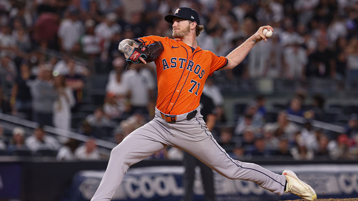 Houston Astros relief pitcher Josh Hader (71) delivers a pitch during the ninth inning against the New York Yankees at Yankee Stadium.