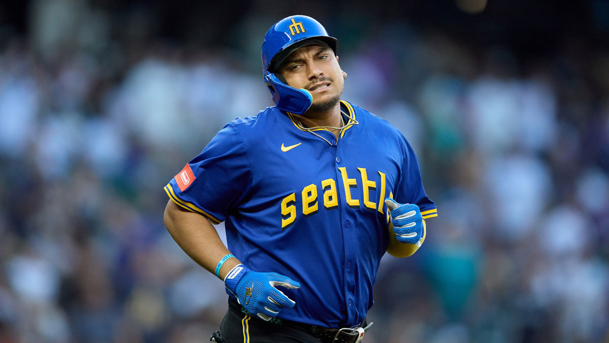 Seattle Mariners first baseman Josh Naylor (12) reacts after his fly ball is caught against the Texas Rangers during the third inning at T-Mobile Park.