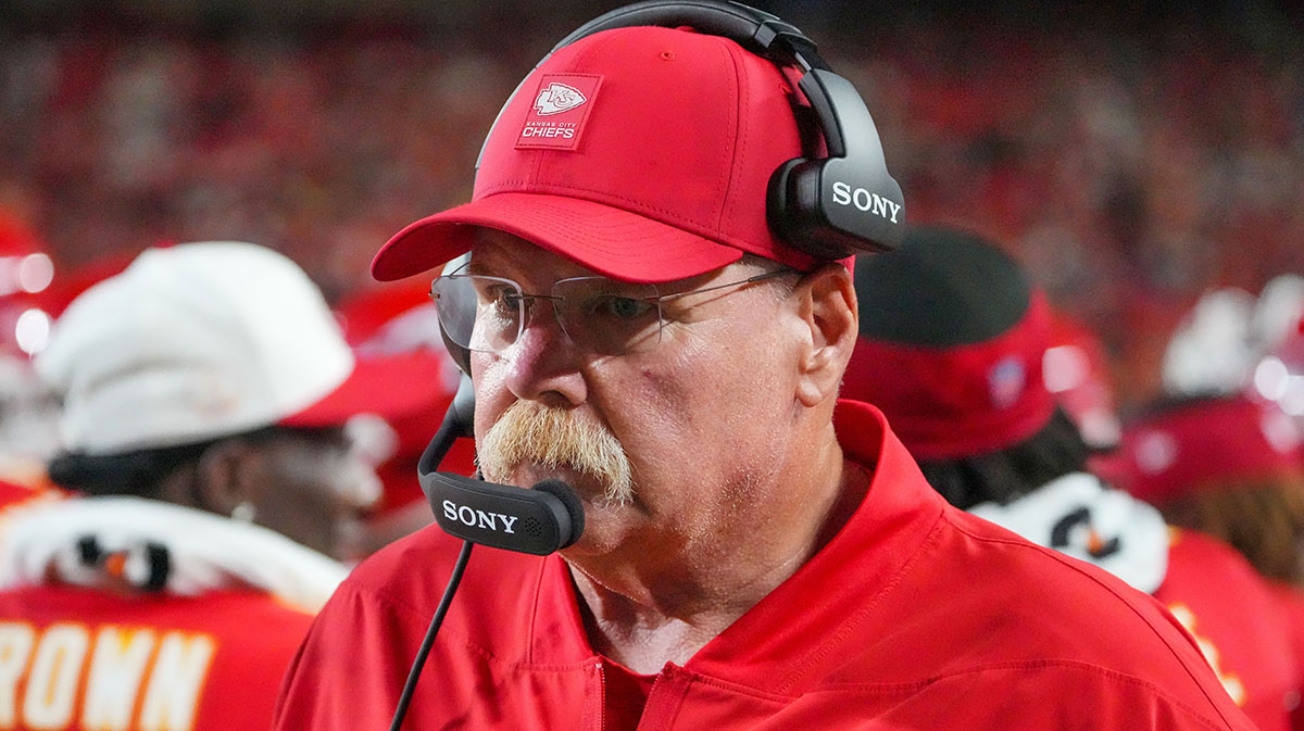 Kansas City Chiefs head coach Andy Reid on the sidelines against the Chicago Bears during the first half of the game at GEHA Field at Arrowhead Stadium. Mandatory Credit: Denny Medley-Imagn Images