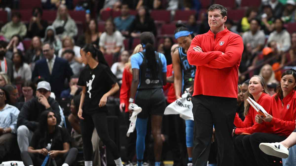 Atlanta Dream head coach Karl Smesko looks on during the first half against the Seattle Storm at Rogers Arena.