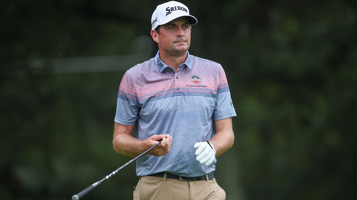 Keegan Bradley on the third tee during the second round of the TOUR Championship golf tournament