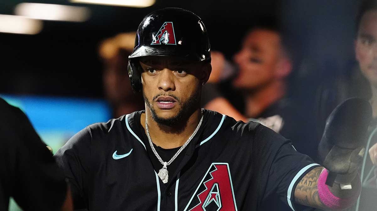 Arizona Diamondbacks second base Ketel Marte (4) celebrates scoring a run in the sixth inning against the Colorado Rockies at Coors Field.