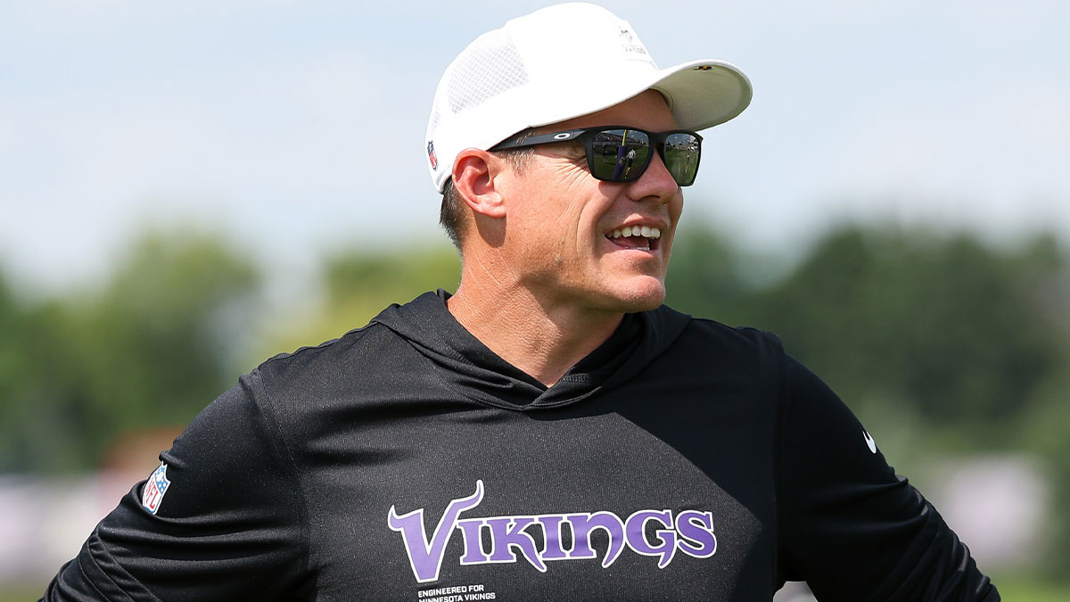 Minnesota Vikings head coach Kevin O'Connell looks on during the teams training camp at the Minnesota Vikings Training Facility. 