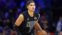 Brooklyn Nets guard Killian Hayes (7) controls the ball against the Philadelphia 76ers during the second quarter at Wells Fargo Center.