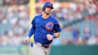 Chicago Cubs right fielder Kyle Tucker (30) runs the bases after hitting a home run in the first inning against the Los Angeles Angels at Angel Stadium.