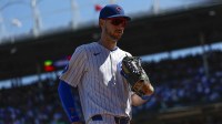 Chicago Cubs right fielder Kyle Tucker (30) walks back to the dugout during the fifth inning of a baseball game against the Milwaukee Brewers at Wrigley Field