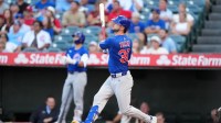 Chicago Cubs right fielder Kyle Tucker (30) hits a home run in the first inning against the Los Angeles Angels at Angel Stadium.
