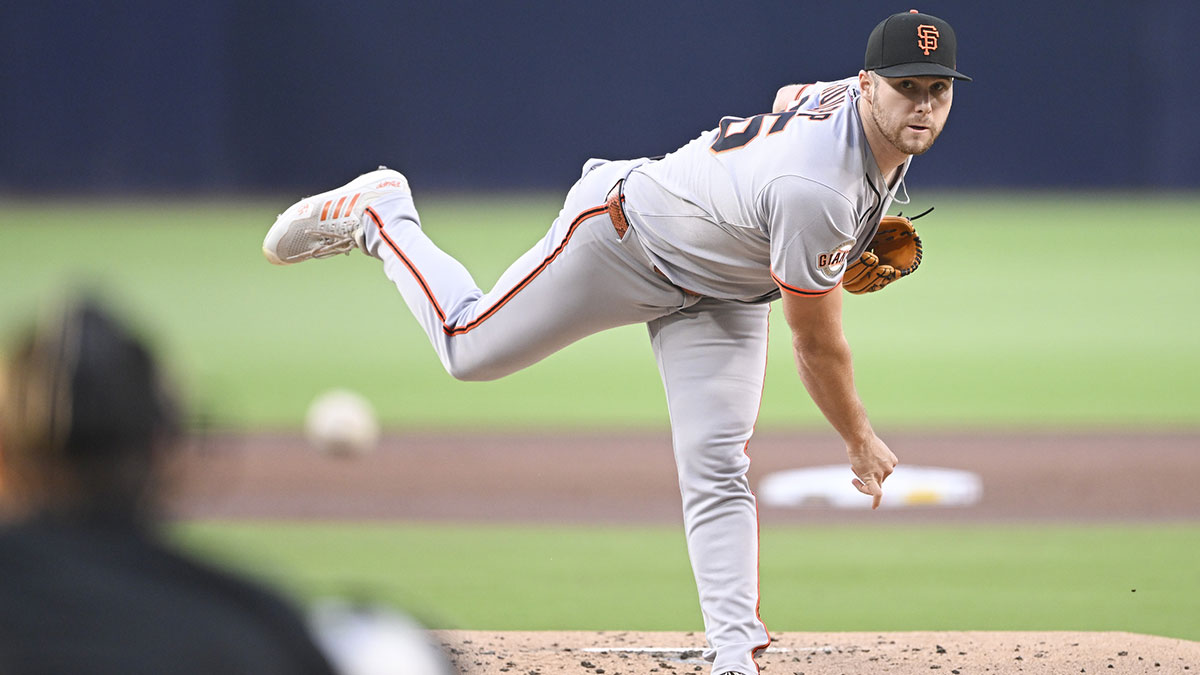 Aug 20, 2025; San Diego, California, USA; San Francisco Giants starting pitcher Landen Roupp (65) delivers during the first inning against the San Diego Padres at Petco Park. 