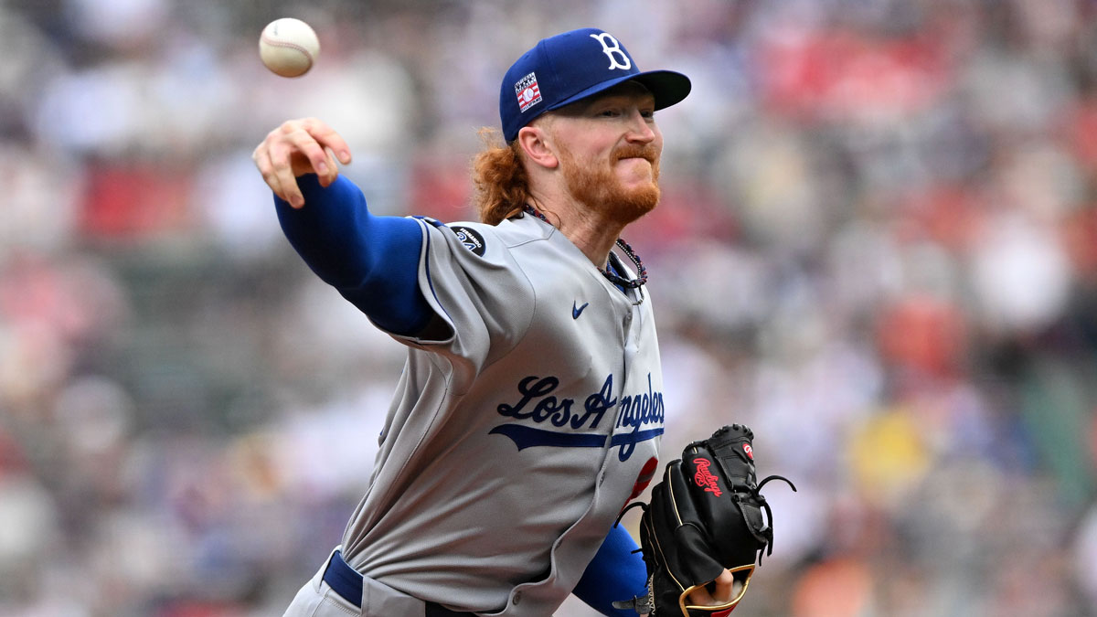 Los Angeles Dodgers starting pitcher Dustin May (85) pitches against the Boston Red Sox during the first inning at Fenway Park. Mandatory Credit: Brian Fluharty-Imagn Images