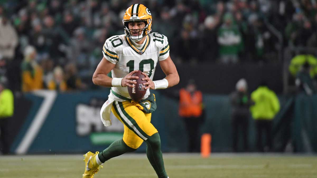 Green Bay Packers quarterback Jordan Love (10) against the Philadelphia Eagles in an NFC wild card game at Lincoln Financial Field.