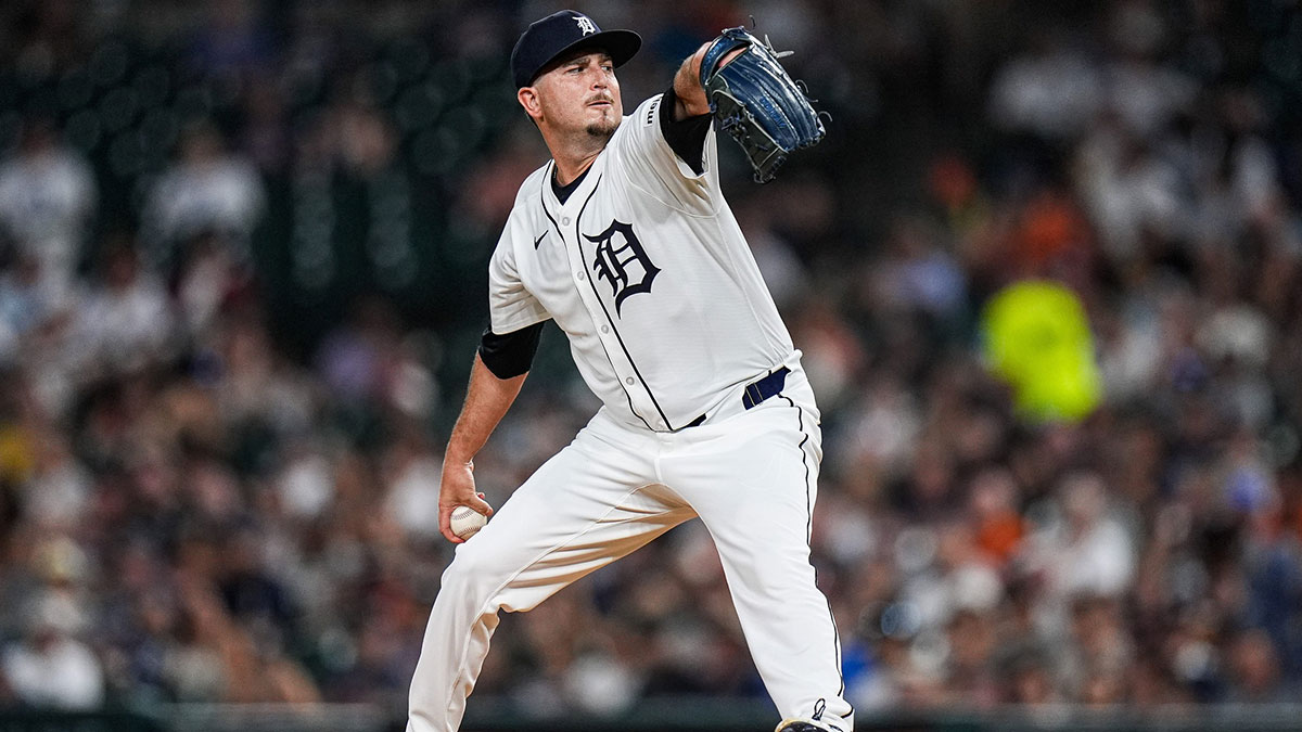Detroit Tigers pitcher Luke Jackson (49) throws against Arizona Diamondbacks during the eighth inning at Comerica Park