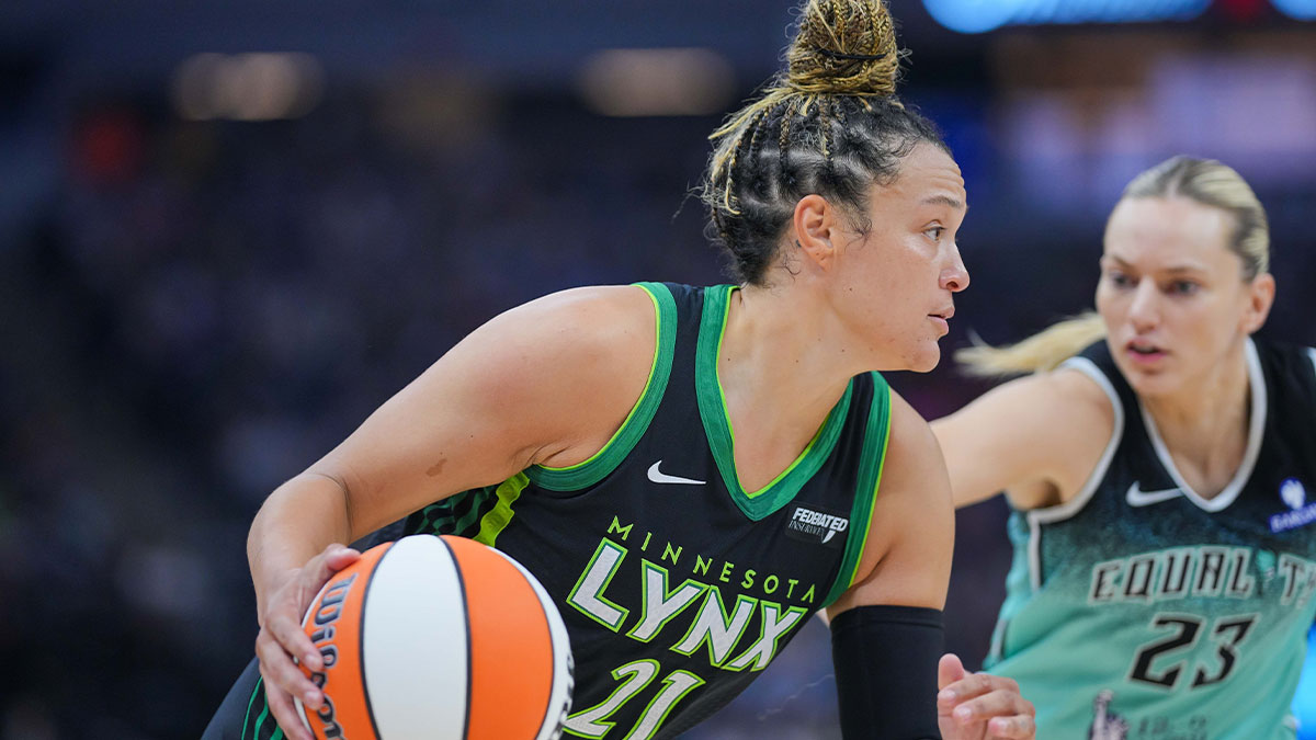 Minnesota Lynx guard Kayla McBride (21) dribbles against the New York Liberty in the second quarter at Target Center.