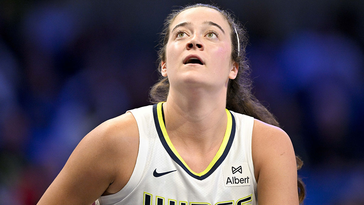 Dallas Wings forward Maddy Siegrist (20) looks on during the second half against the Connecticut Sun at College Park Center.